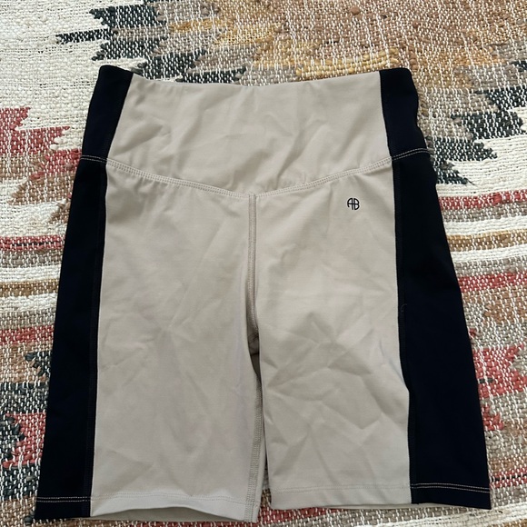Anine Bing Beige and Black Bike Shorts - Picture 1 of 3